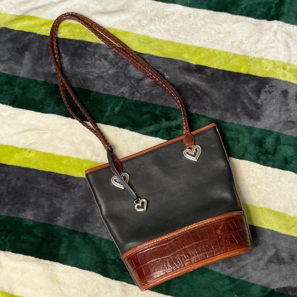 Brighton Black and Brown Leather Shoulder Bag with Heart Charms